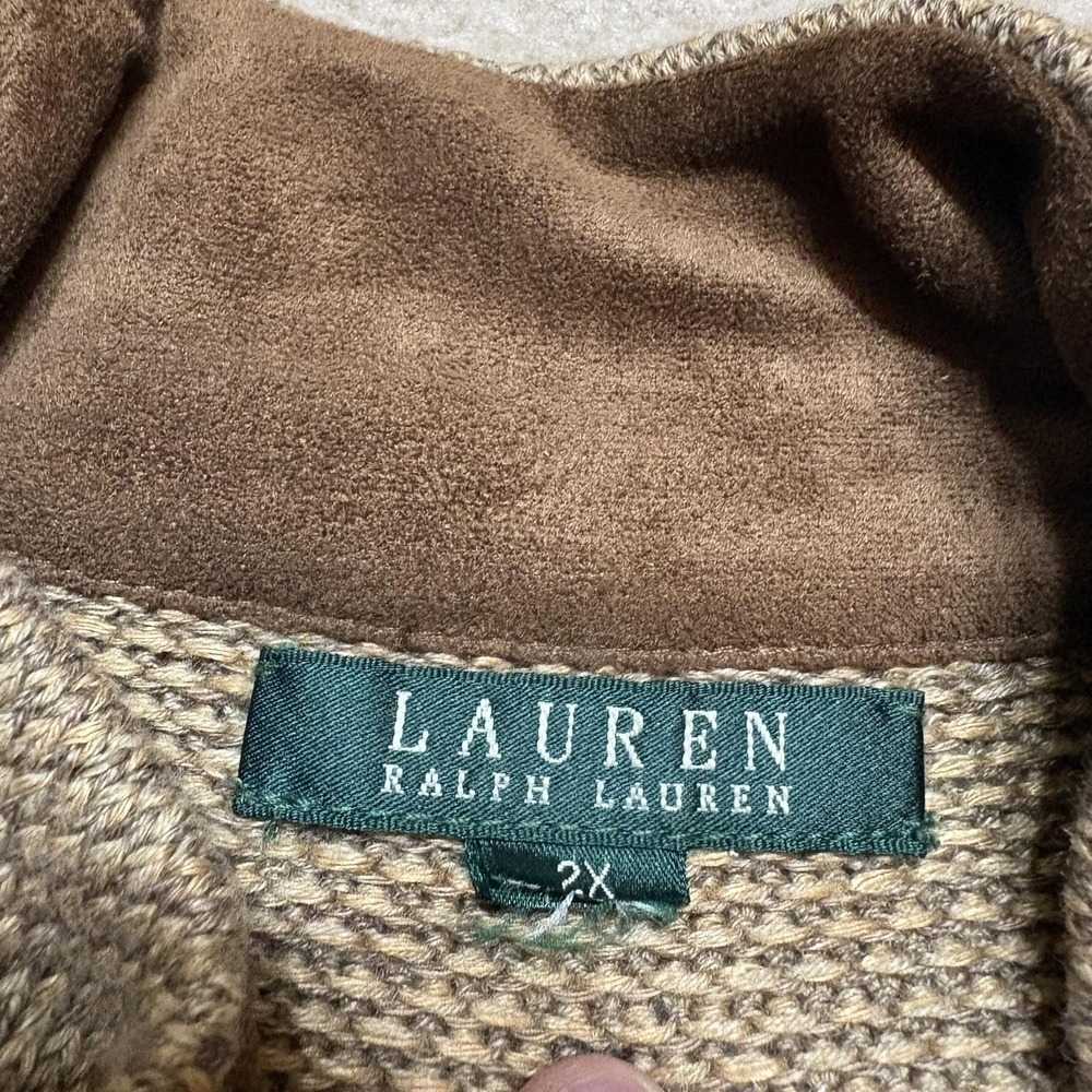 Lauren Ralph Lauren Cardigan Sweater Womens 2X Brown Mock Neck Button Pockets - Picture 2 of 9